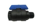 Philmac tee‑handle ball valve with female NPT inlet and male NPT outlet, durable plastic body and blue handle.”